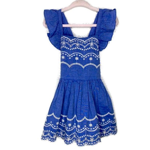 Cat & Jack Other - Cat & Jack Blue Ruffle Sleeve Dress W/ White Eyelet Embroidery Crochet 2T